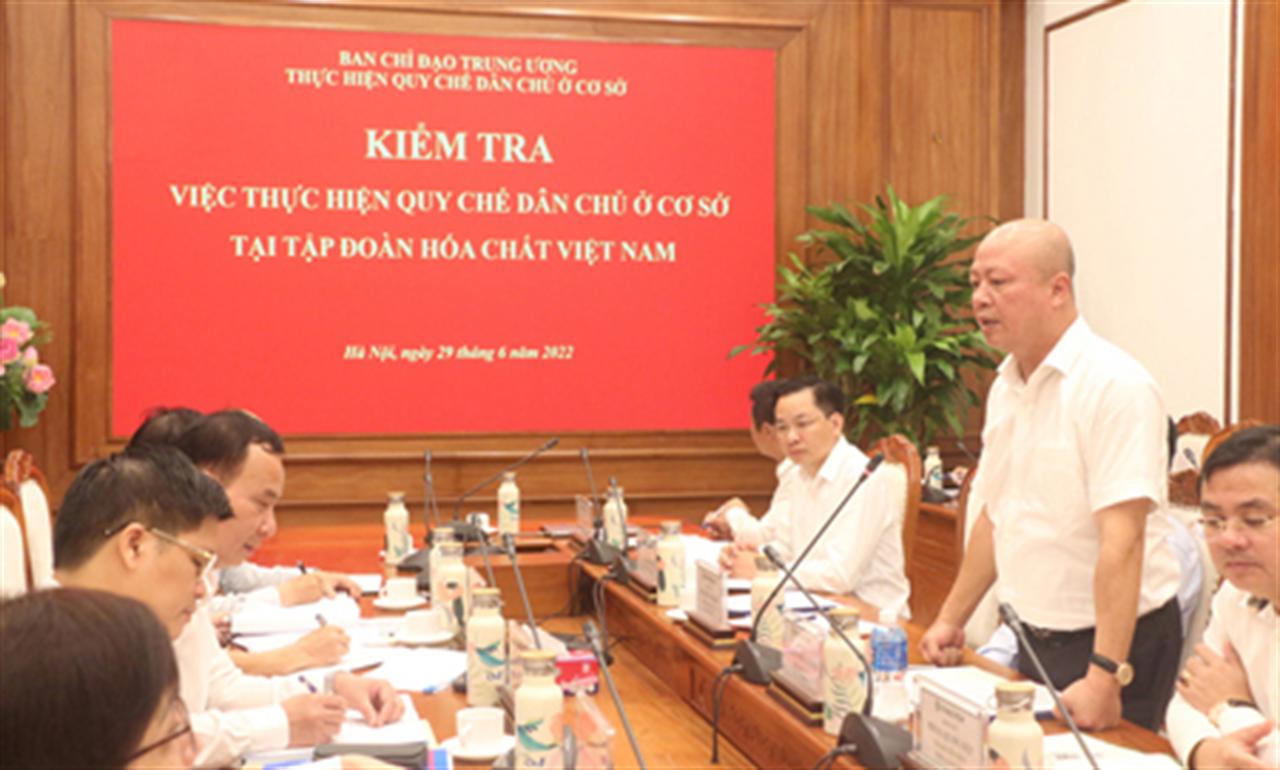 Ban chỉ đạo Trung ương: Kiểm tra việc thực hiện quy chế dân chủ ở cơ sở tại Tập đoàn Hóa chất Việt Nam