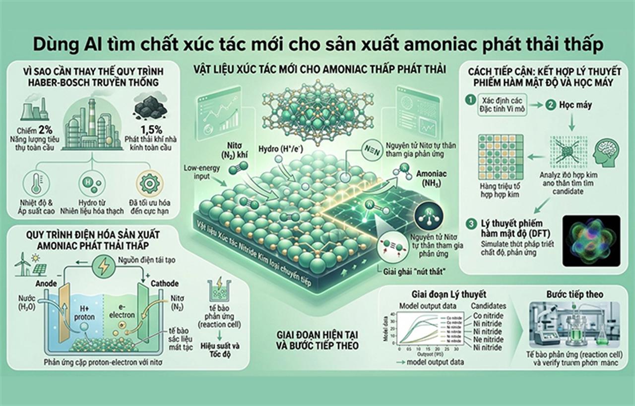 Dùng AI tìm chất xúc tác mới cho sản xuất amoniac phát thải thấp