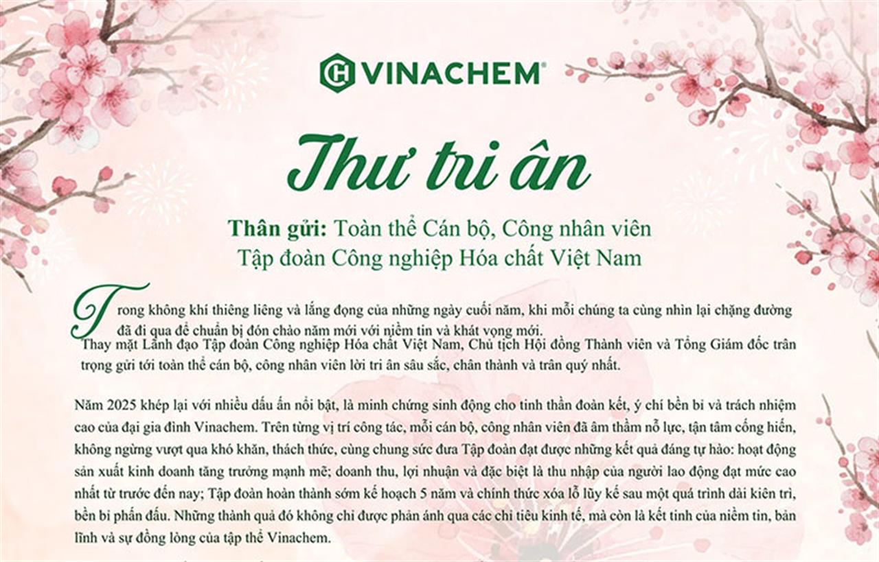 Thư tri ân người lao động của lãnh đạo Tập đoàn nhân dịp năm mới 2026