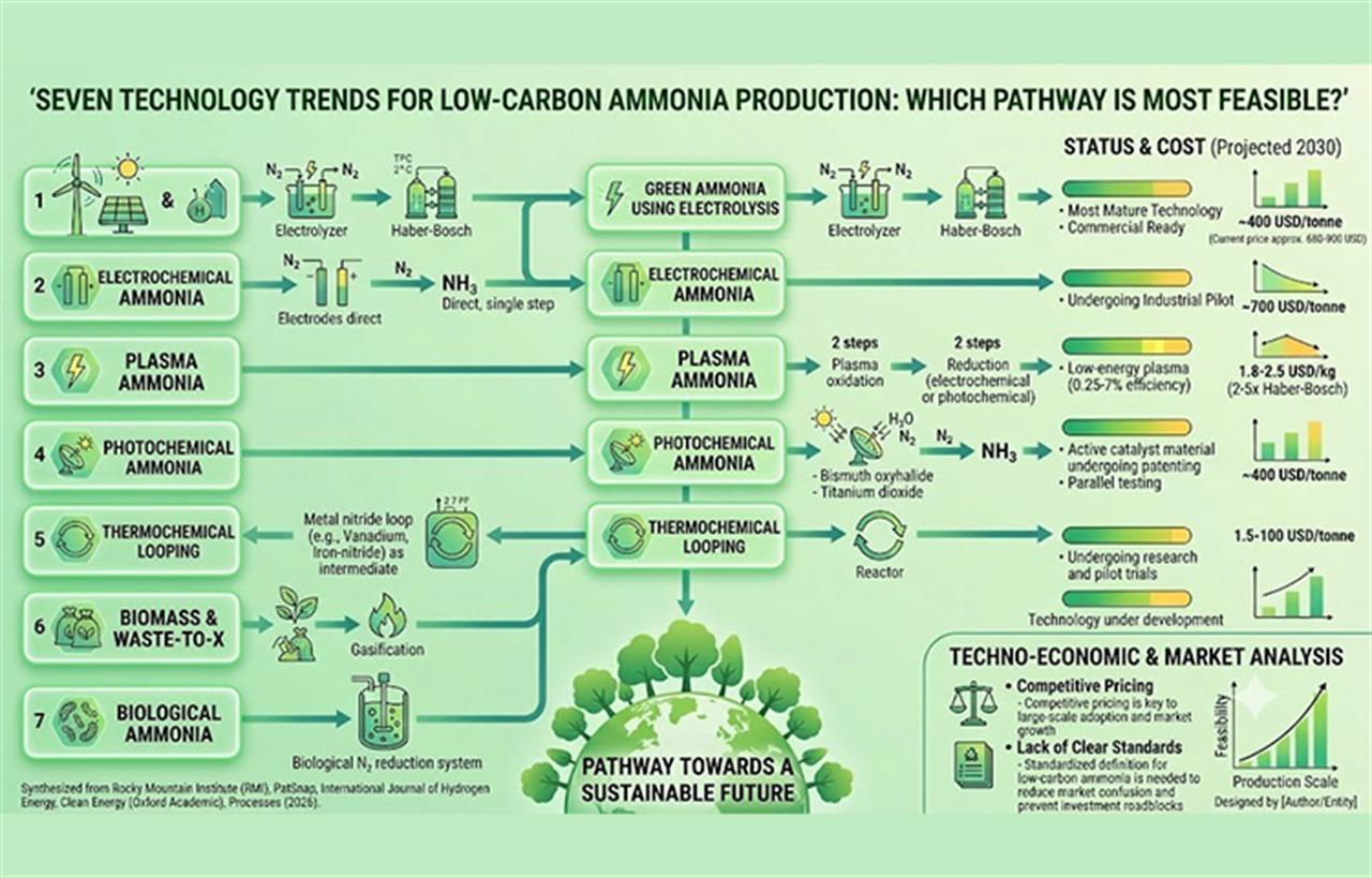 Seven Low-Carbon Ammonia Production Technologies: Which Pathway Is Most Feasible?