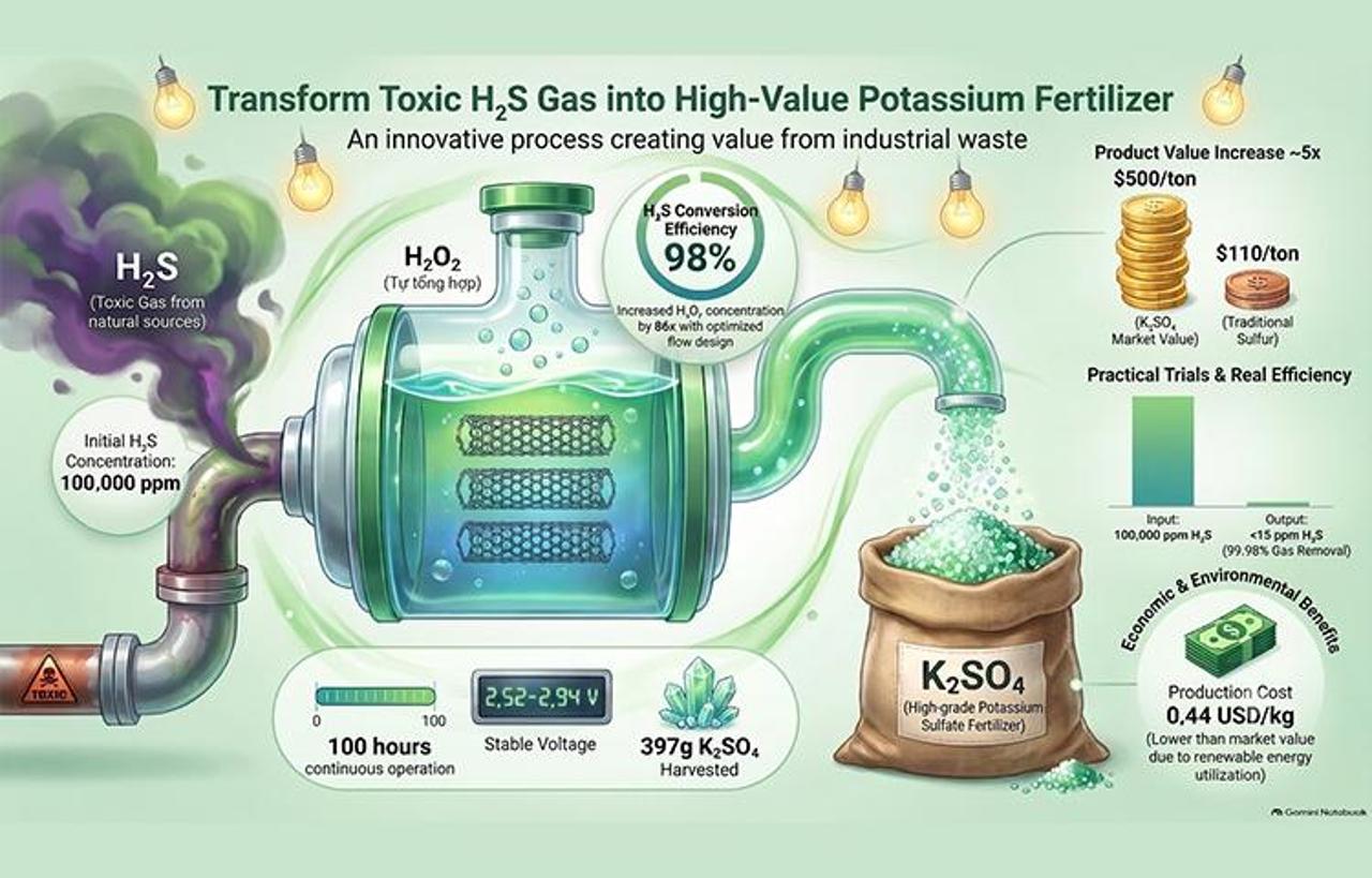 Electrochemical Technology Converts Toxic H₂S into Potassium Fertilizer
