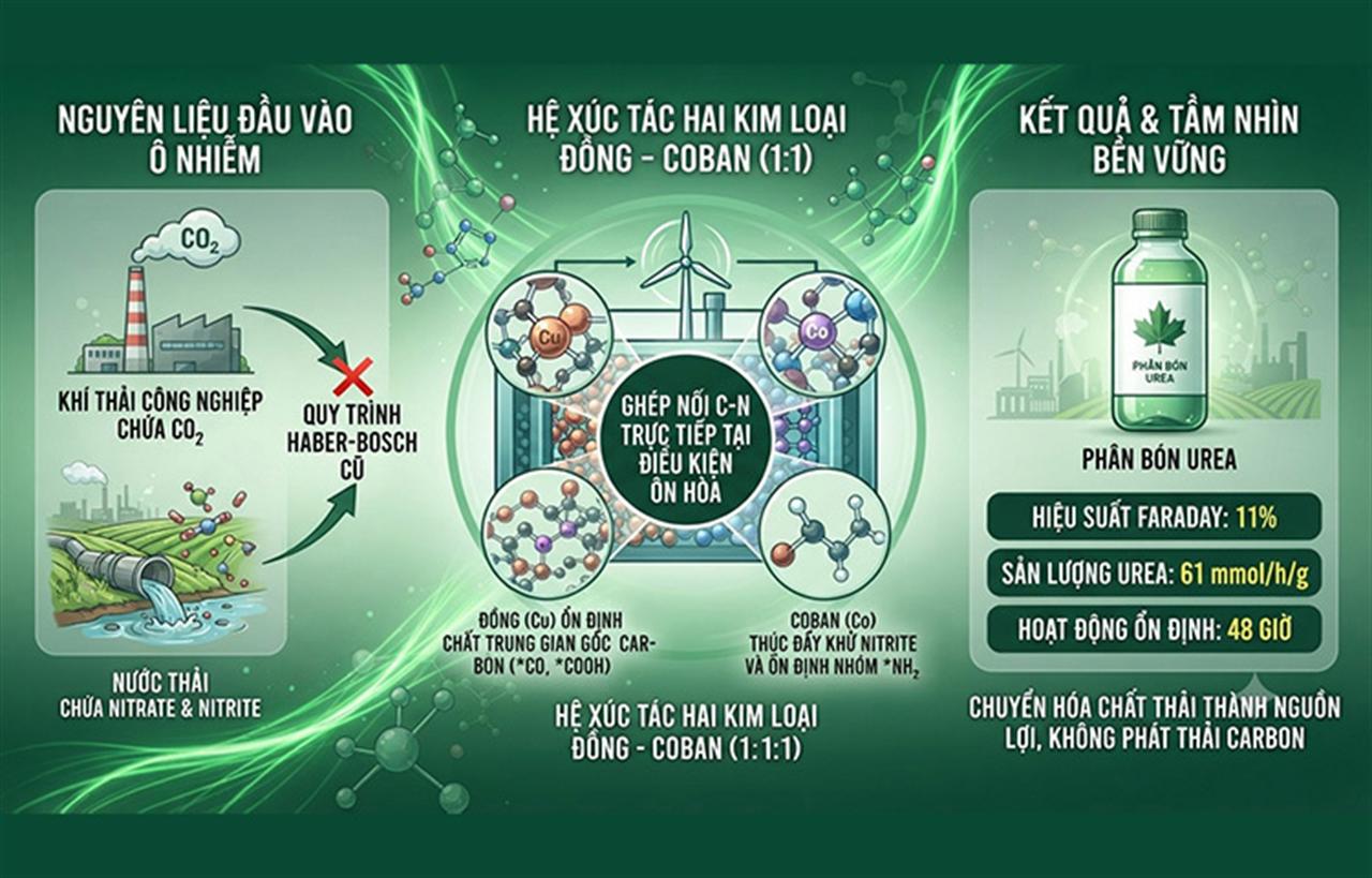 Xúc tác mới biến CO2 và khí thải nitơ ô nhiễm trực tiếp thành urea, không qua amoniac