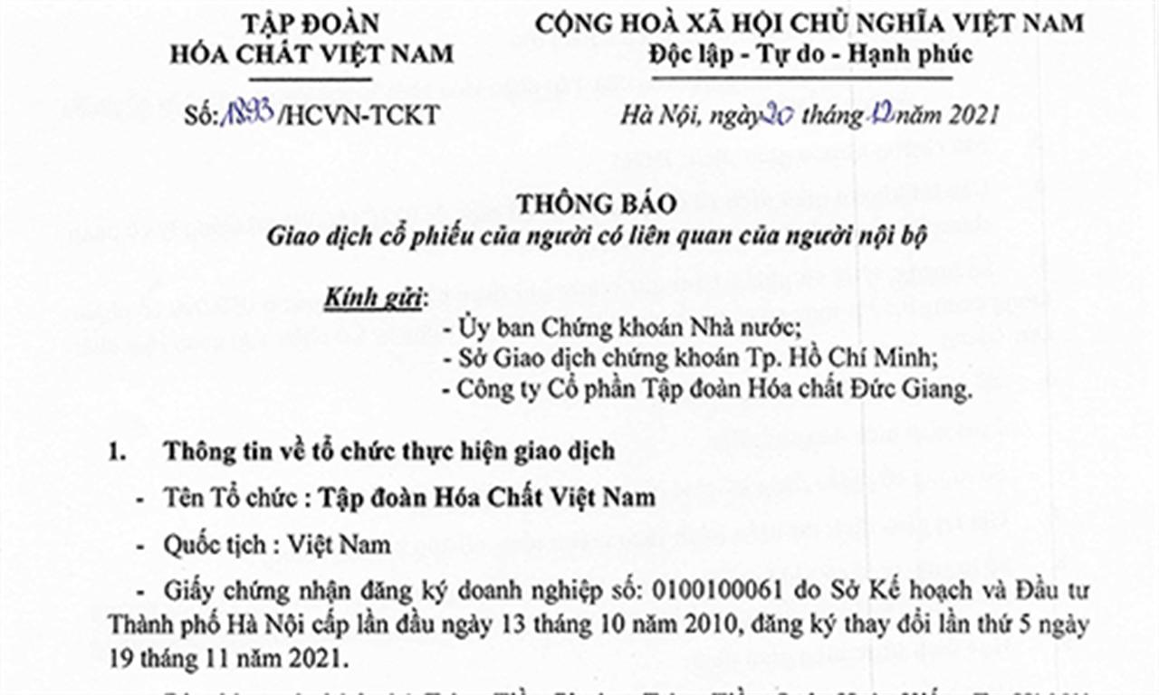 Thông báo giao dịch cổ phiếu của người có liên quan của người nội bộ