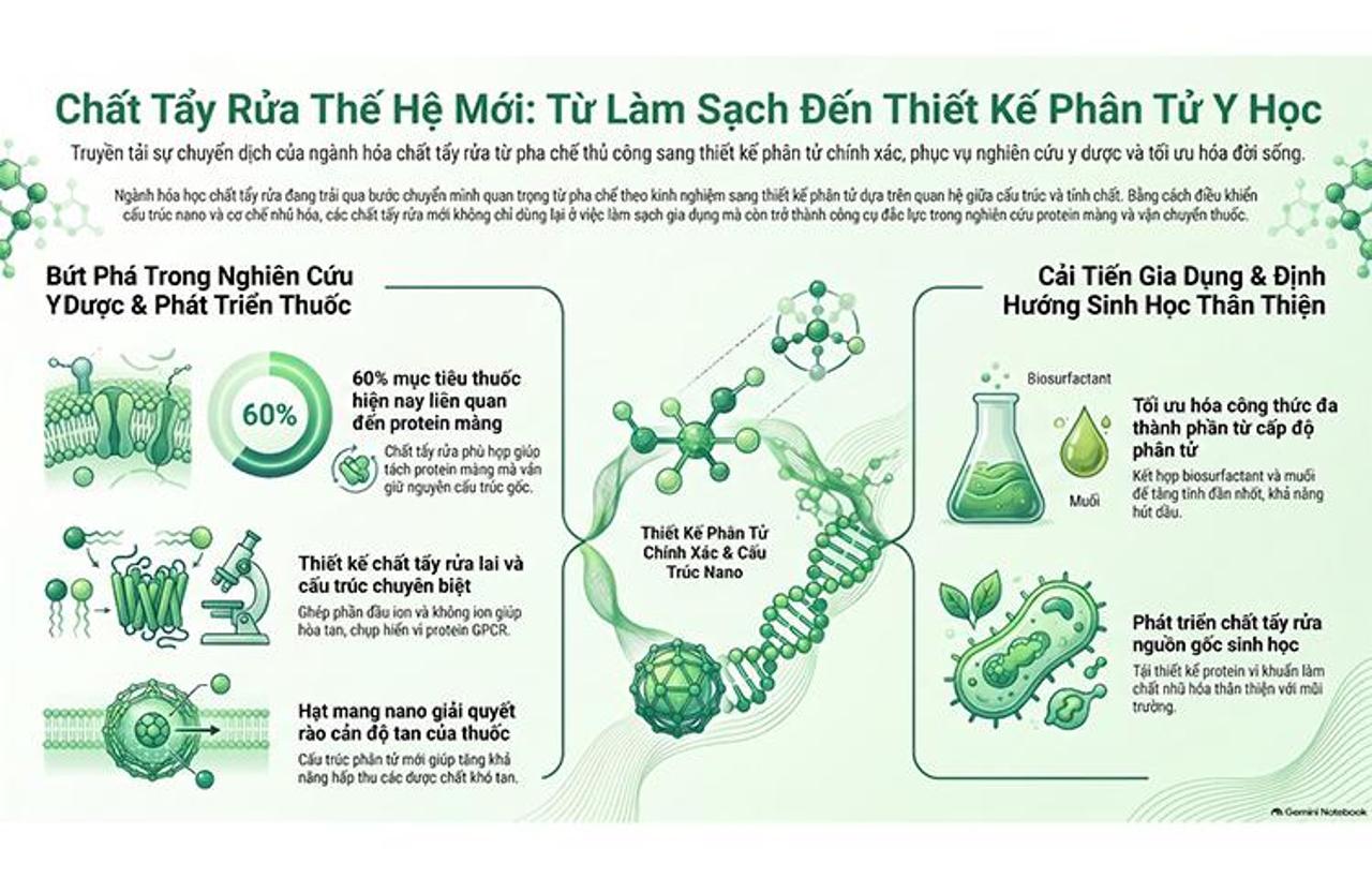 Chất tẩy rửa thế hệ mới: từ pha chế sang thiết kế phân tử