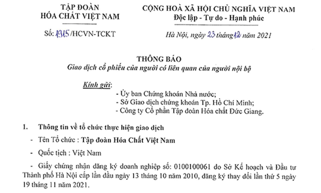 Thông báo giao dịch cổ phiếu của người có liên quan của người nội bộ