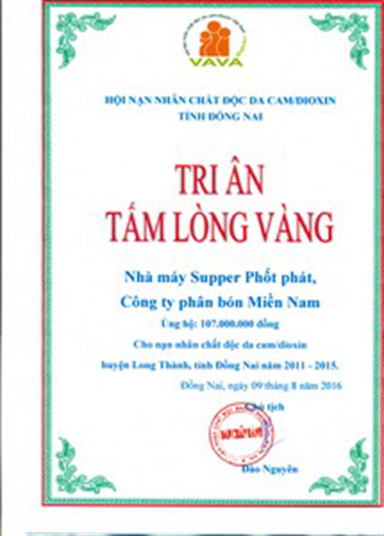 Nhà máy Super Phốt Phát Long Thành - Công ty Phân bón miền Nam chung tay xoa dịu nỗi đau da cam