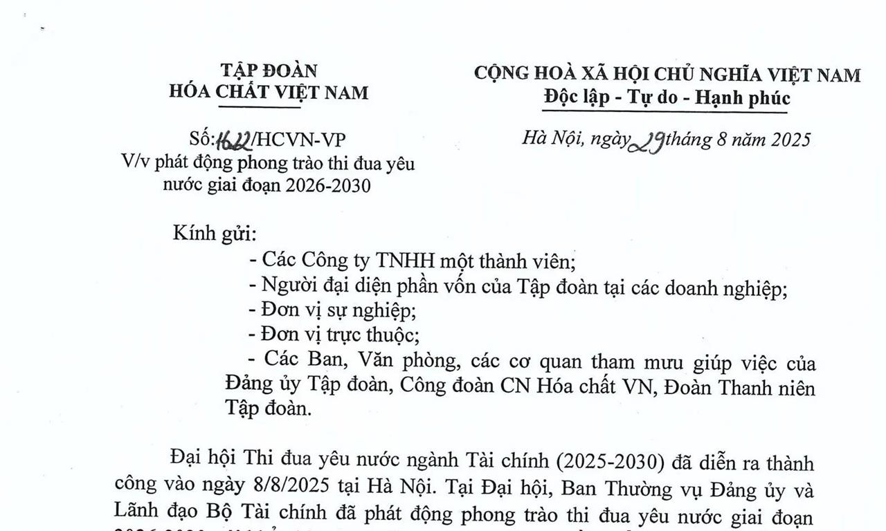 Tập đoàn Hóa chất Việt Nam phát động phong trào thi đua yêu nước giai đoạn 2026–2030
