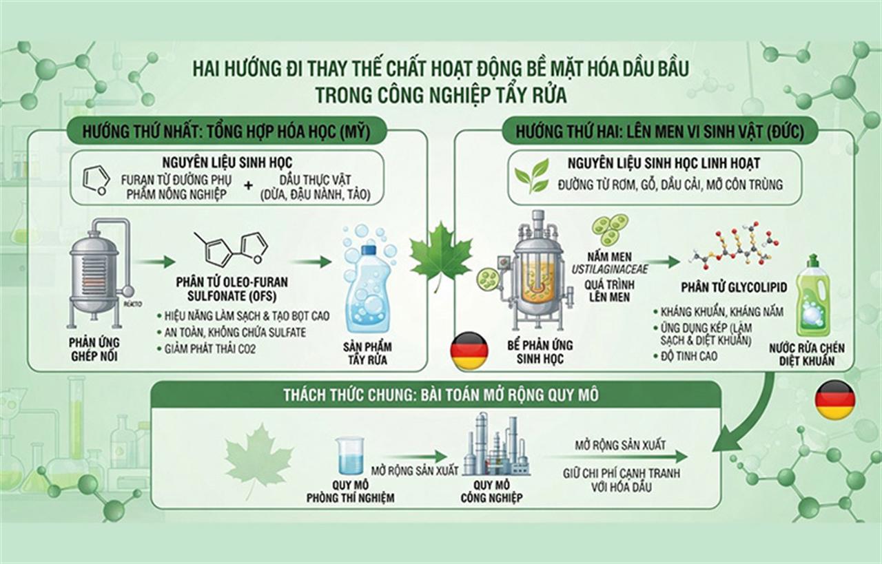 Hai hướng đi thay thế chất hoạt động bề mặt hóa dầu trong công nghiệp tẩy rửa