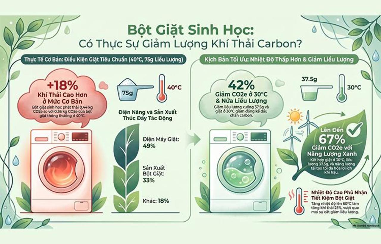 Nước giặt sinh học có thể giảm phát thải nếu giặt ở nhiệt độ thấp