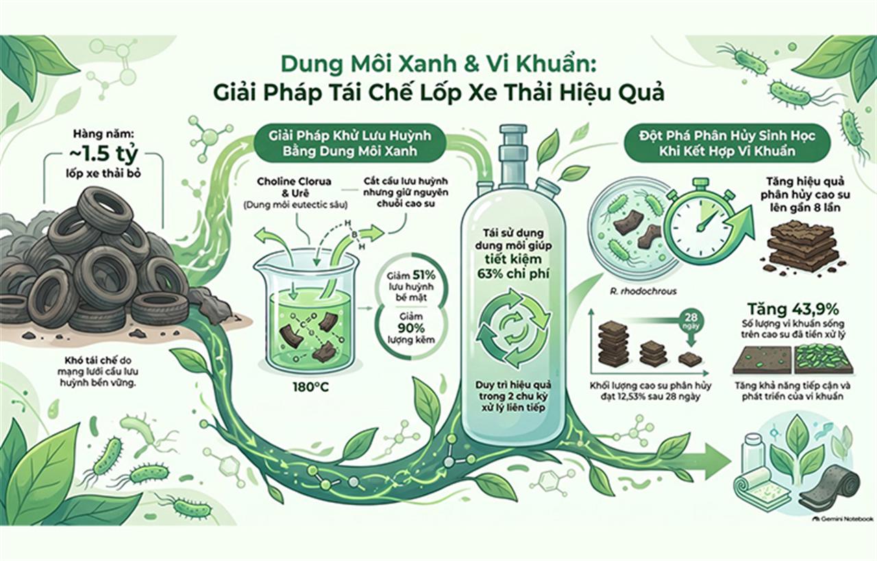 Dung môi từ hóa chất rẻ tiền giúp “gỡ” lưu huỳnh khỏi cao su lốp thải