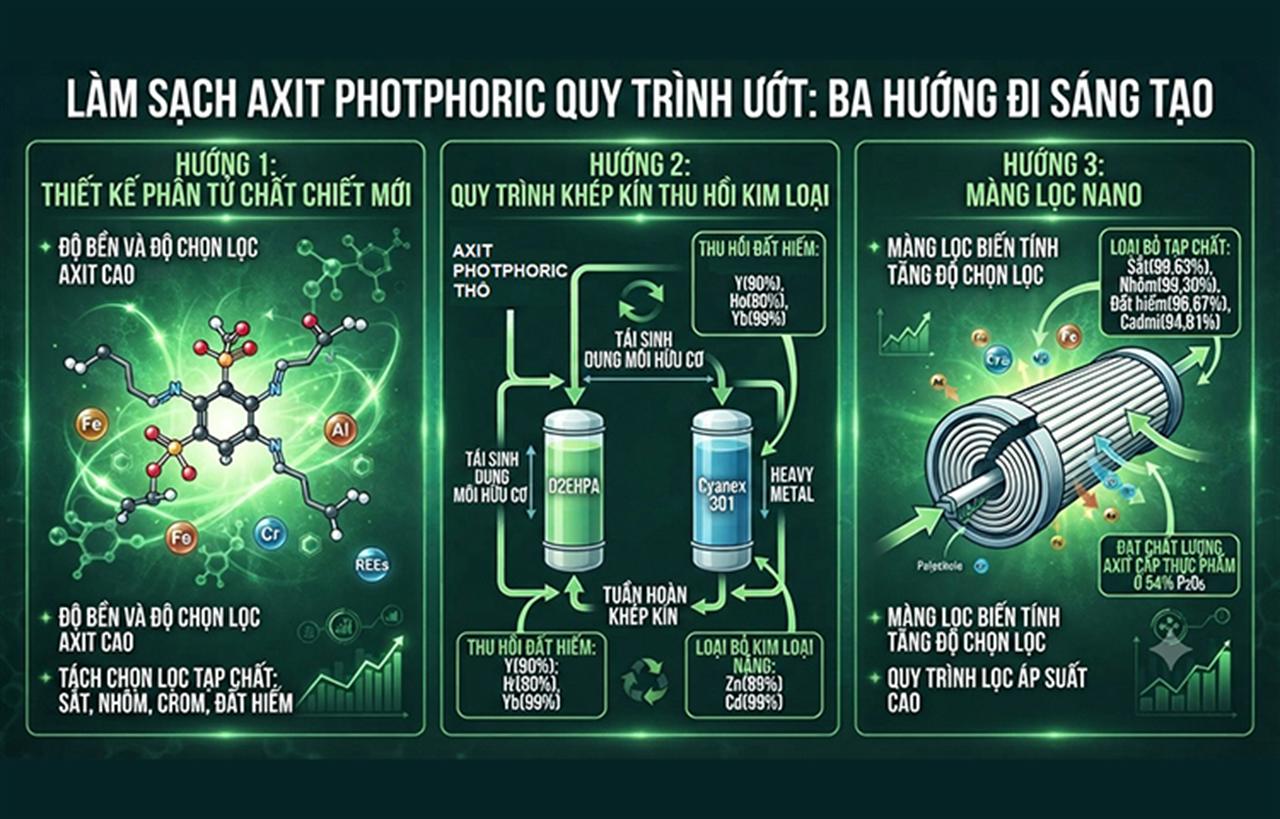 Ba hướng làm sạch axit photphoric quy trình ướt: từ chất chiết mới đến màng lọc nano