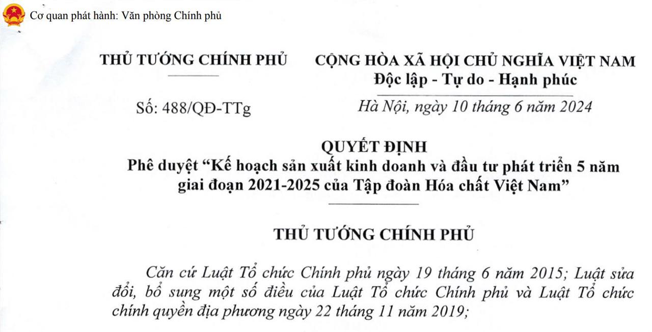 Kế hoạch sản xuất kinh doanh và đầu tư phát triển 5 năm giai đoạn 2021-2025 của Tập đoàn Hóa chất Việt Nam