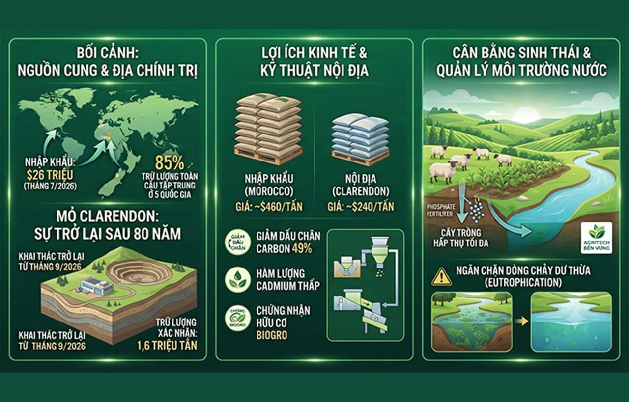 New Zealand khai thác lại mỏ apatit sau 80 năm, giữa áp lực phụ thuộc nguồn cung nhập khẩu