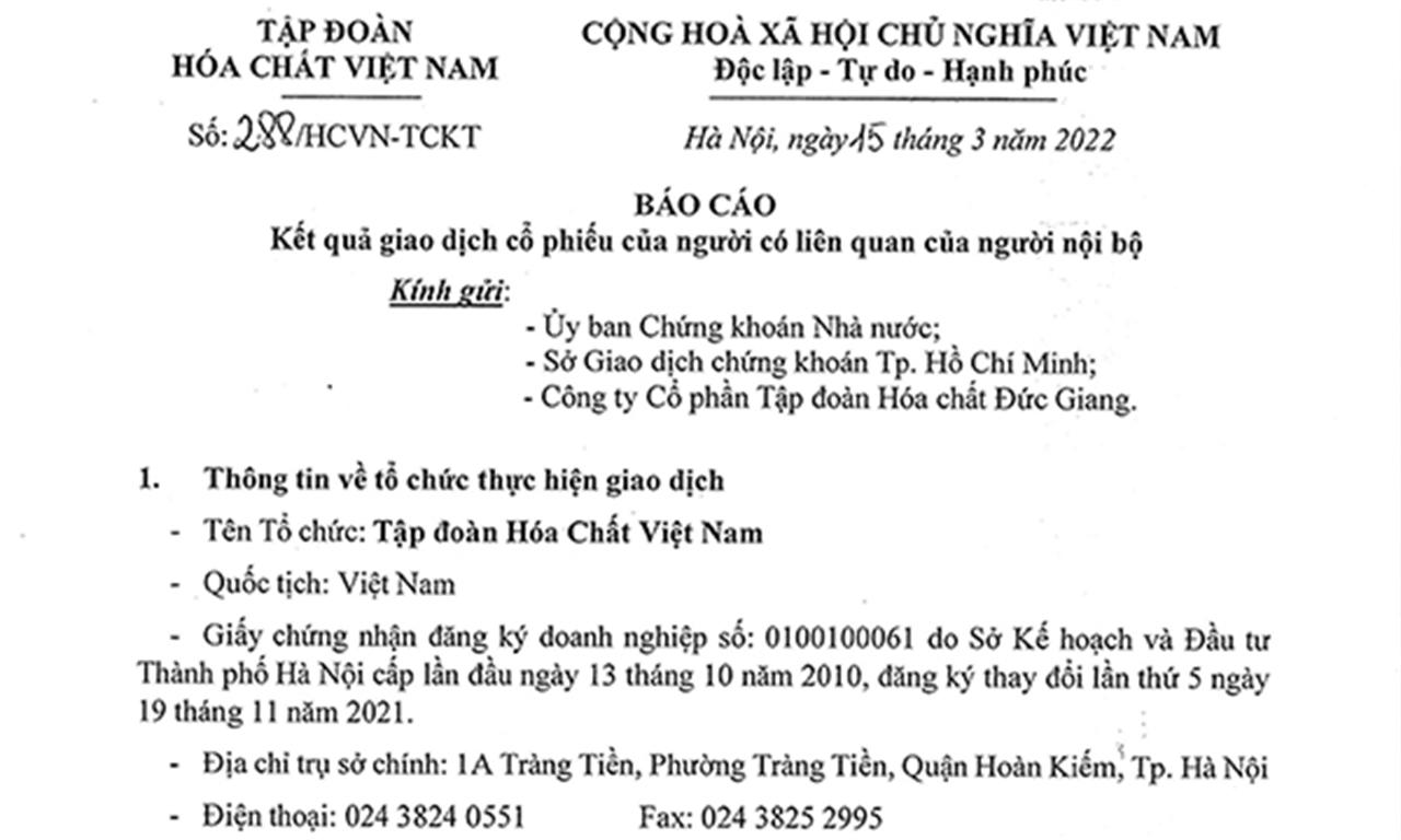 Báo cáo kết quả giao dịch cổ phiếu của người có liên quan của người nội bộ