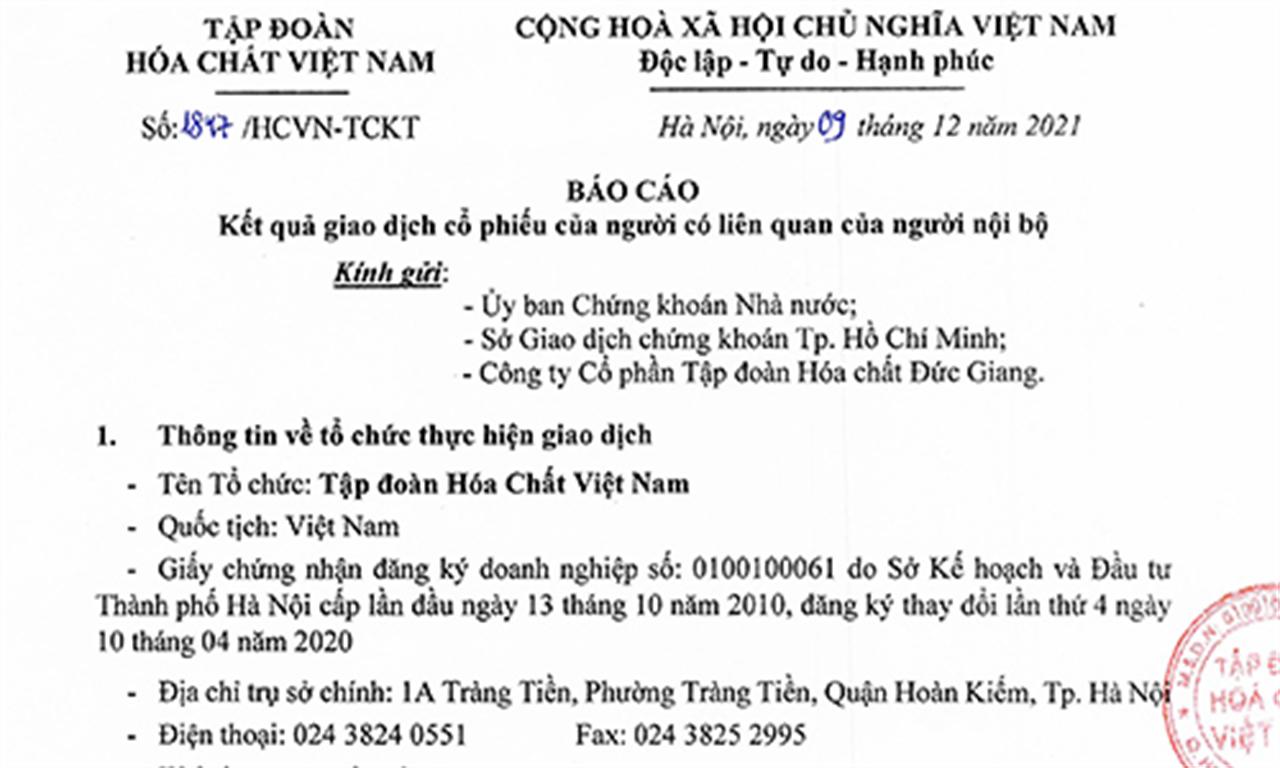 Báo cáo kết quả giao dịch cổ phiếu của người có liên quan của người nội bộ