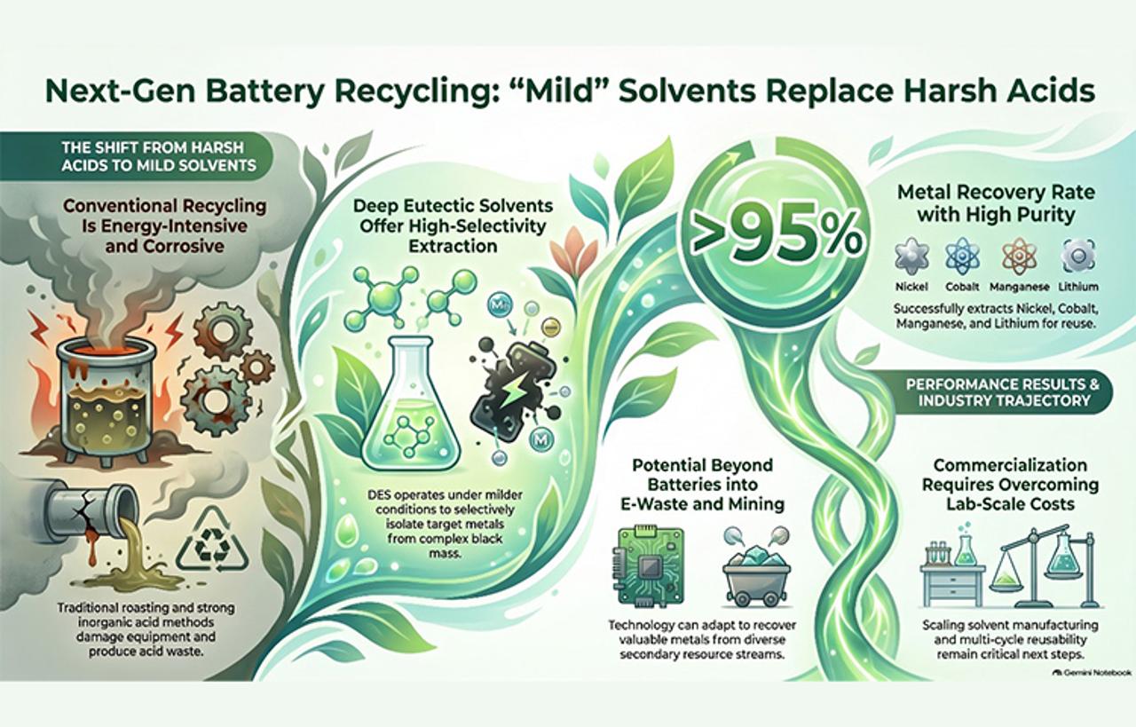A “Gentler” Solvent Replaces Acid in Recovering Metals From Spent Batteries