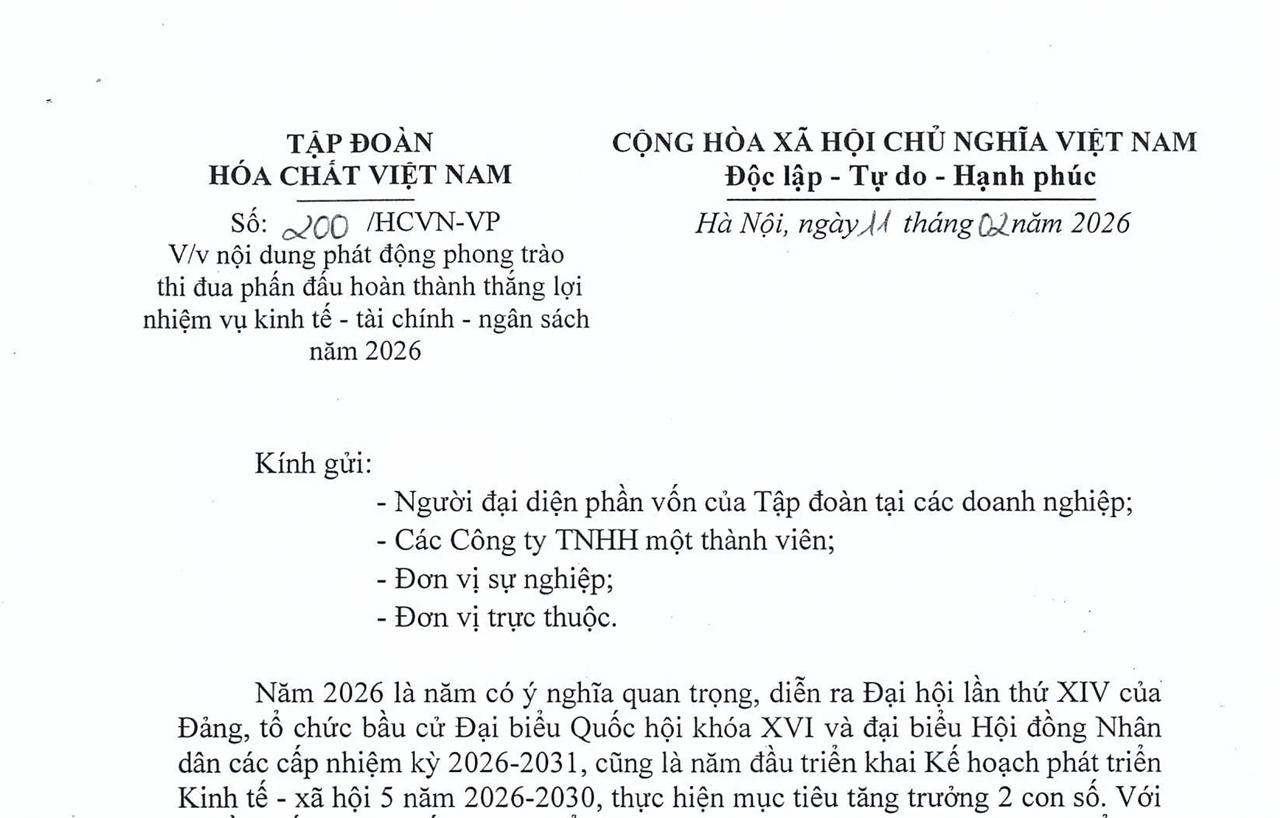 Tập đoàn Hóa chất Việt Nam phát động phong trào thi đua phấn đấu hoàn thành thắng lợi nhiệm vụ năm 2026