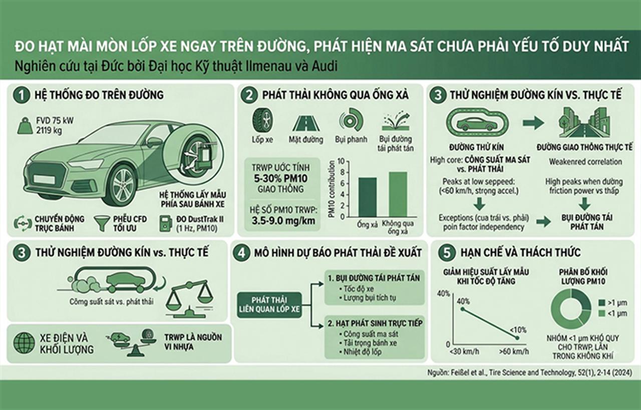 Đo hạt mài mòn lốp xe ngay trên đường, phát hiện ma sát không phải yếu tố duy nhất